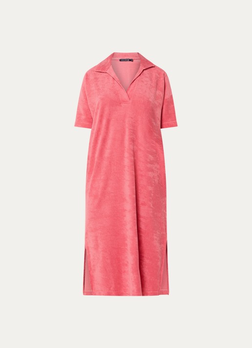 River Woods Midi jurk van badstof met polokraag - voorkant roze