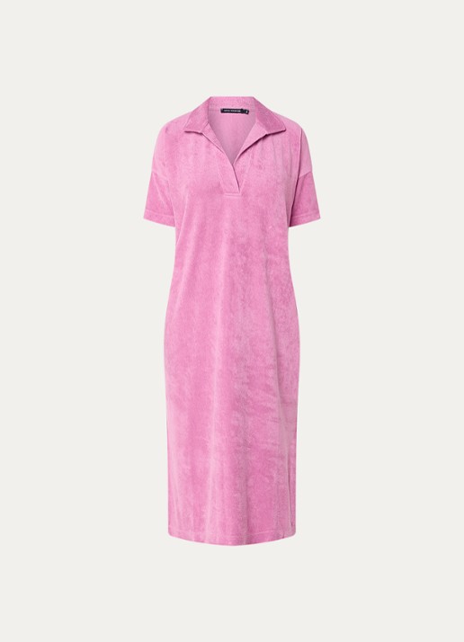 River Woods Midi jurk van badstof met polokraag - voorkant 2 fuchsia