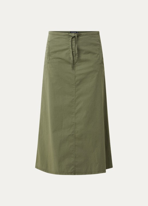 River Woods Midi rok met steekzakken - voorkant legergroen