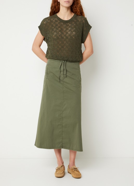 River Woods Midi rok met steekzakken - voorkant 2 legergroen