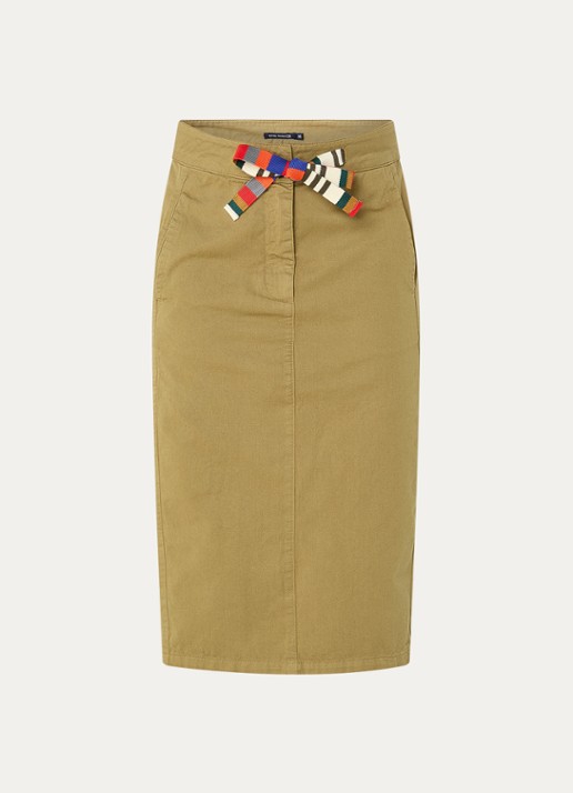 River Woods Midi rok van denim met steekzakken - voorkant mosgroen
