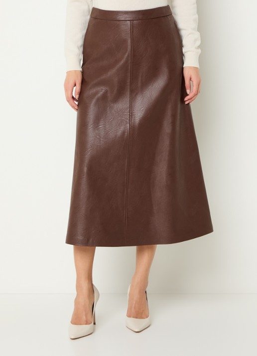 River Woods Midi rok van imitatieleer met steekzakken