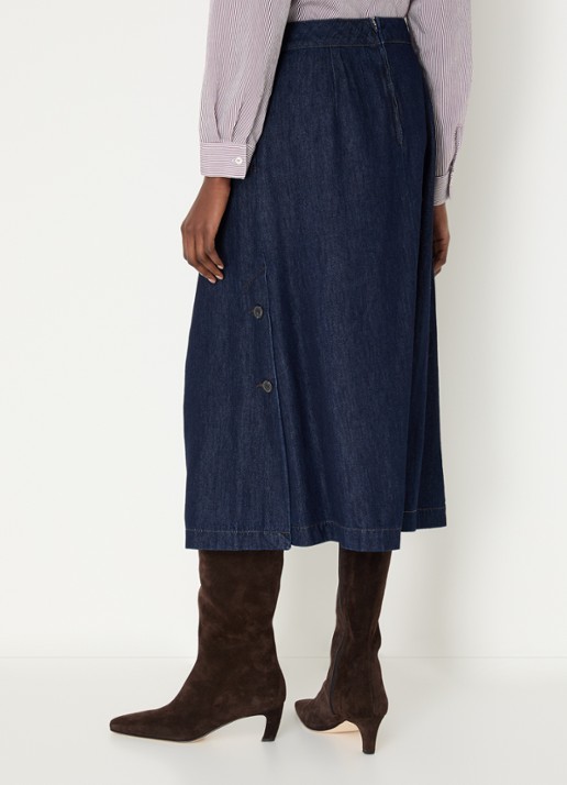 River Woods Midi spijkerrok met plooidetail - achterkant indigo