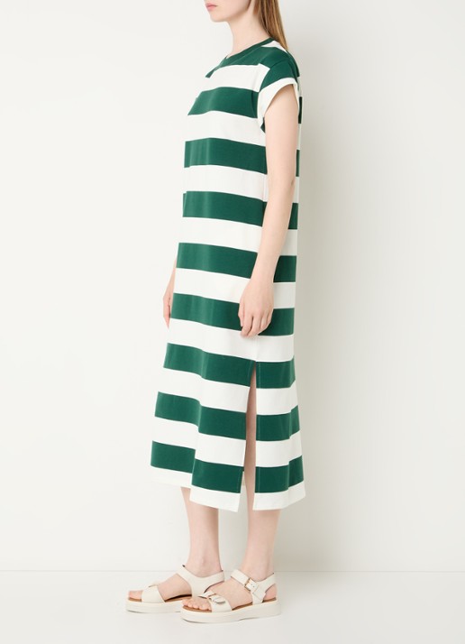 River Woods Midi T-shirt jurk met streepprint - voorkant 3 groen