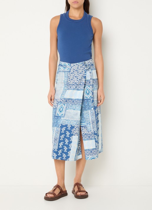 River Woods Midi wikkelrok met print - voorkant 4 blauw