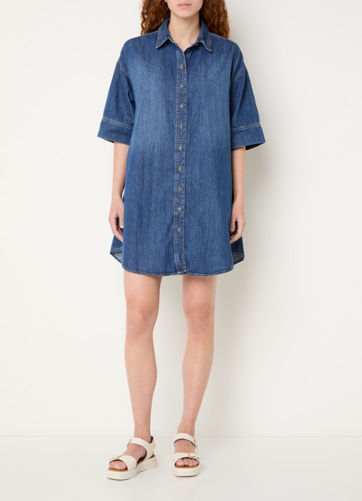 River Woods Mini A-lijn blousejurk van denim - voorkant 4 indigo