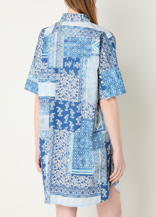 River Woods Mini blouse jurk met print en kraag - achterkant donkerblauw