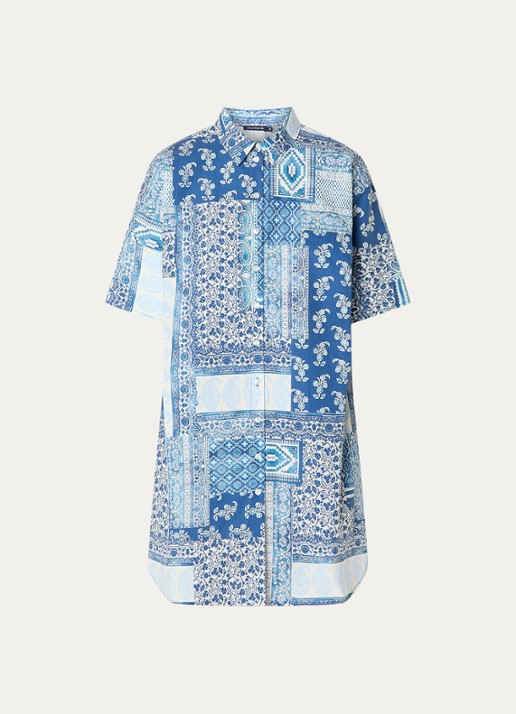 River Woods Mini blouse jurk met print en kraag - voorkant 2 donkerblauw