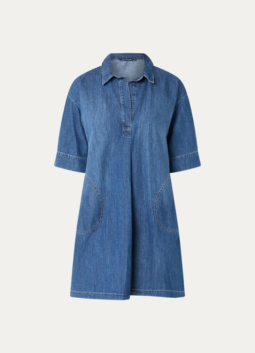 River Woods Mini denim jurk met steekzakken - voorkant 2 indigo