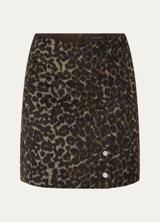 River Woods Mini rok met panterprint - voorkant 3 donkerbruin