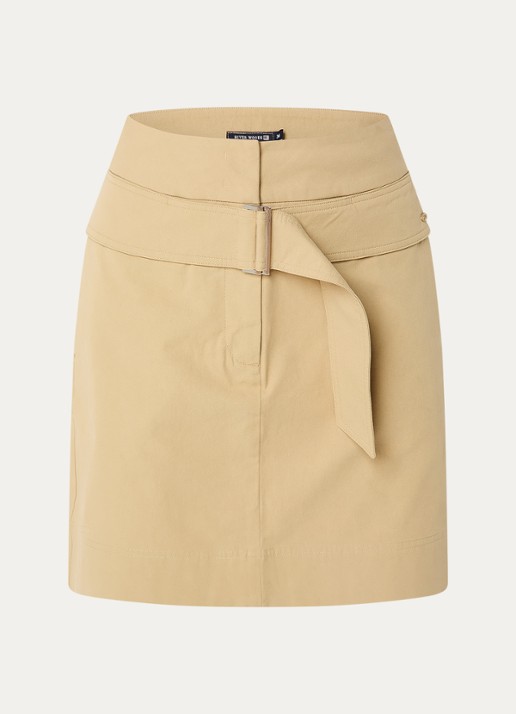 River Woods Minirok met ceintuur - voorkant 2 khaki