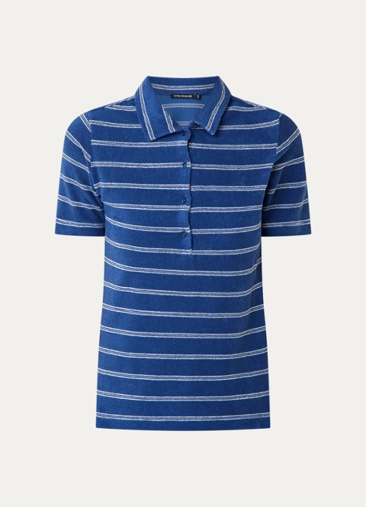 River Woods Polo van badstof met streepprint - voorkant indigo