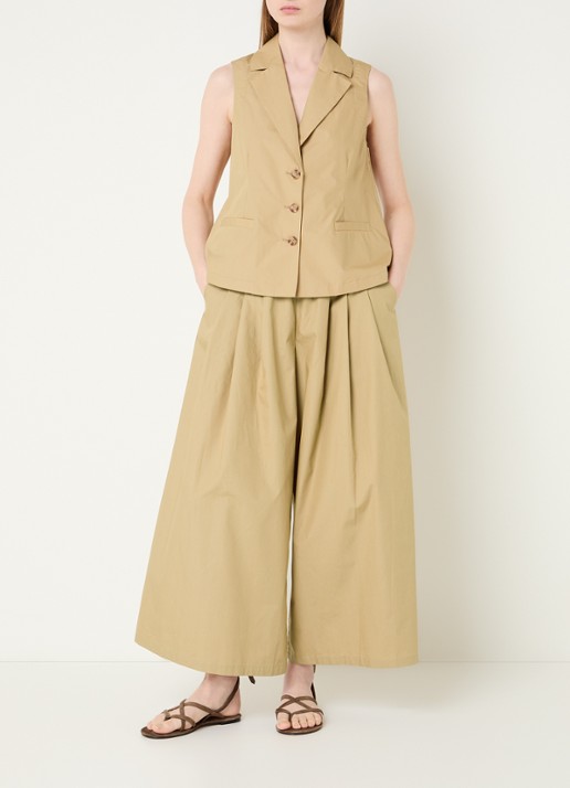 River Woods Poplin mid waist wide fit palazzo broek met steekzakken - voorkant 4 mosterd