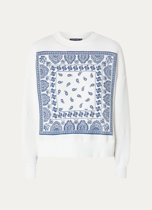 River Woods Sweater met paisley dessin - voorkant 2 gebroken wit
