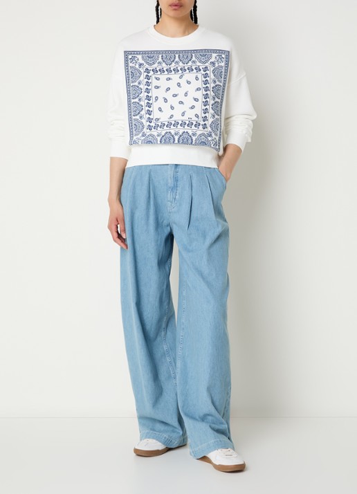 River Woods Sweater met paisley dessin - voorkant 3 gebroken wit
