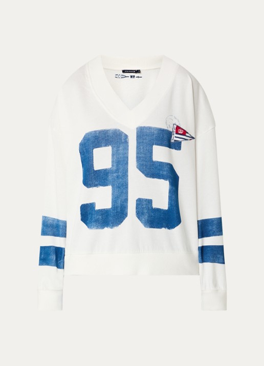 River Woods Sweater met print en V-hals - voorkant 3 wit