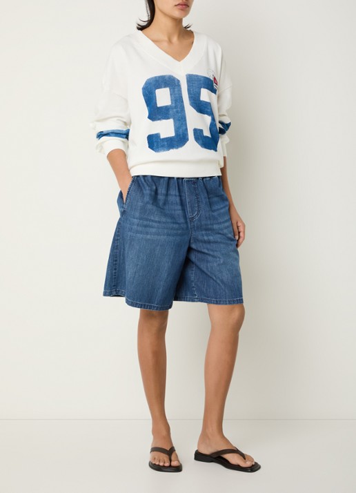 River Woods Sweater met print en V-hals - voorkant 4 wit