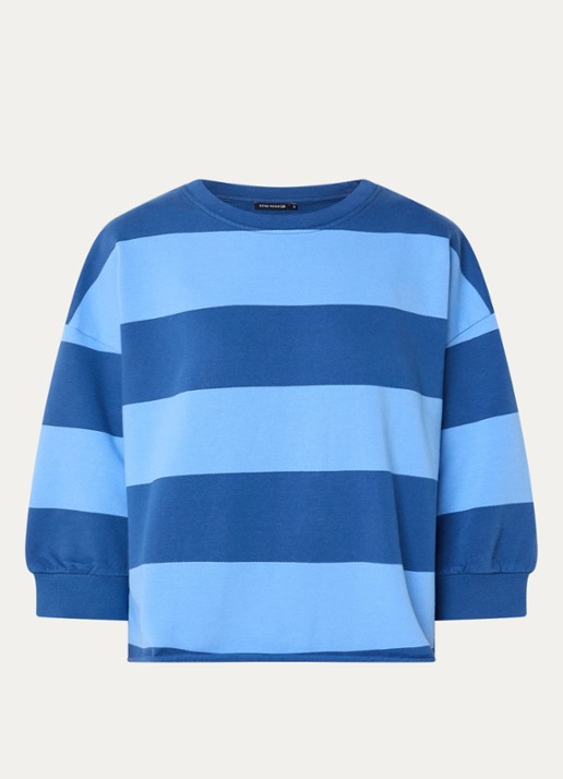 River Woods Sweater met streepprint - voorkant 3 blauw