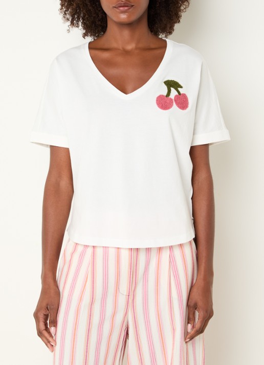 River Woods T-shirt met print en V-hals