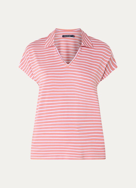 River Woods T-shirt met streepprint en kraag - voorkant donkerroze