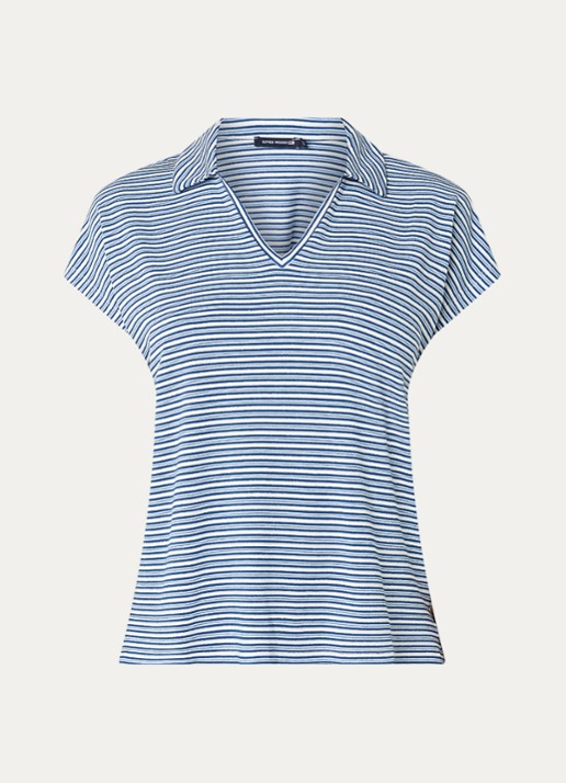 River Woods T-shirt met streepprint en kraag - voorkant 3 indigo