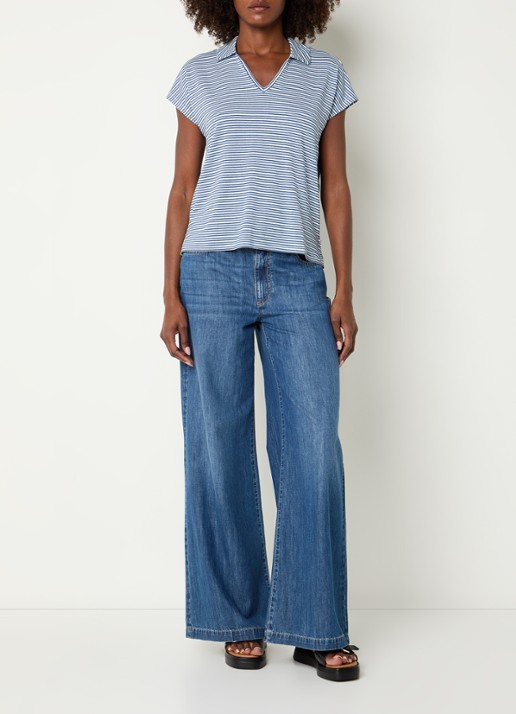 River Woods T-shirt met streepprint en kraag - voorkant 4 indigo