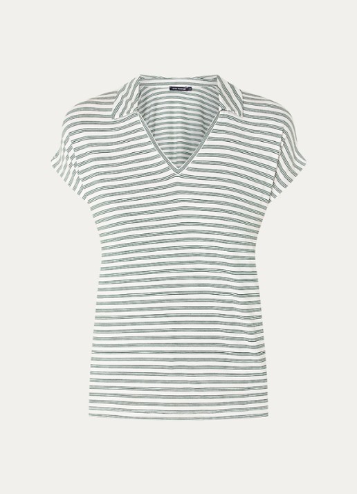 River Woods T-shirt met streepprint en kraag - voorkant groen