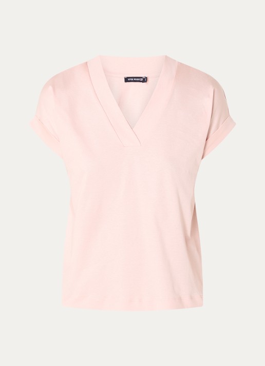River Woods T-shirt met V-hals - voorkant zalmroze