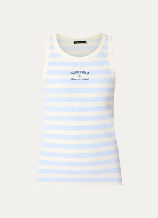 River Woods Tanktop met streepprint en borduring - voorkant lichtblauw