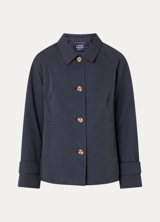 River Woods Trenchcoat met steekzakken - voorkant 2 donkerblauw