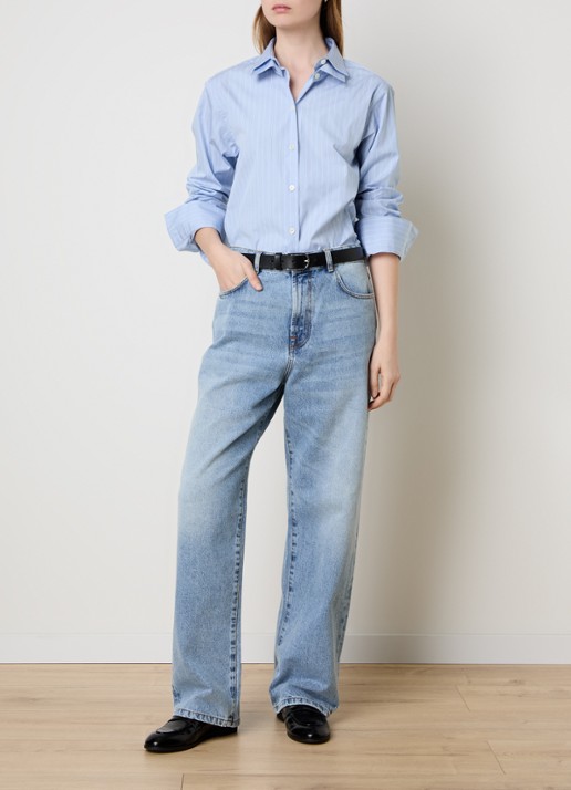 Róhe Blouse met streepprint - voorkant 5 blauwgrijs