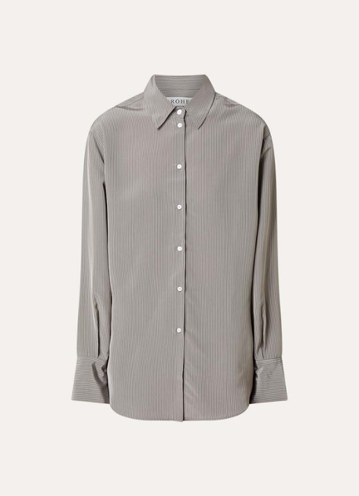 Róhe Blouse van satijn met streepprint - voorkant 2 lichtgrijs