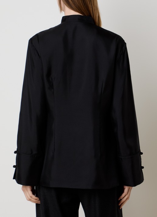 Róhe Blouse van zijde met overslag - achterkant 3 zwart