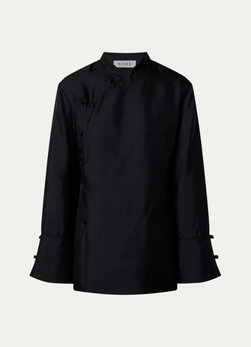 Róhe Blouse van zijde met overslag - voorkant 4 zwart