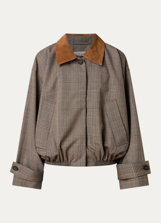 Róhe Blouson jack van scheerwol met paspelzakken en details van kalfssuède - voorkant 4 bruin