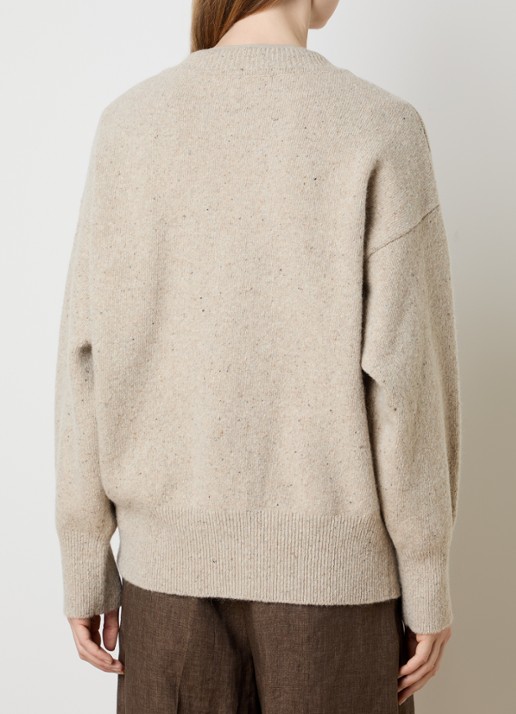 Róhe Classic grofgebreide oversized pullover in kasjmierblend met V-hals - achterkant khaki