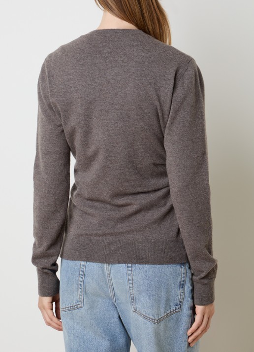 Róhe Fijngebreid asymmetrisch vest met plooidetail - achterkant 3 taupe