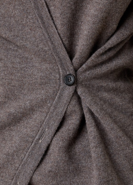 Róhe Fijngebreid asymmetrisch vest met plooidetail - detail 2 taupe