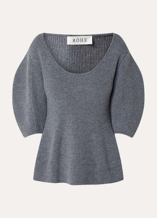 Róhe Grofgebreide top in kasjmierblend - voorkant 2 middengrijs