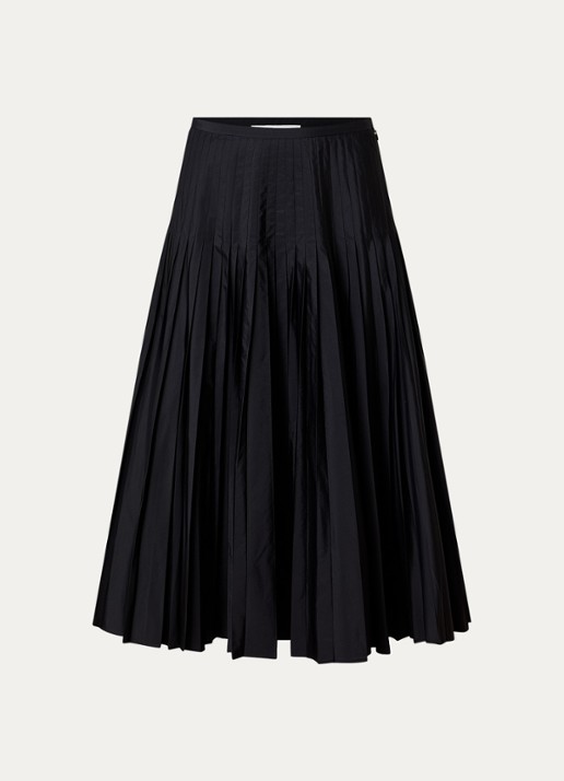 Róhe High waist midi A-lijn rok met plissé - voorkant 4 zwart
