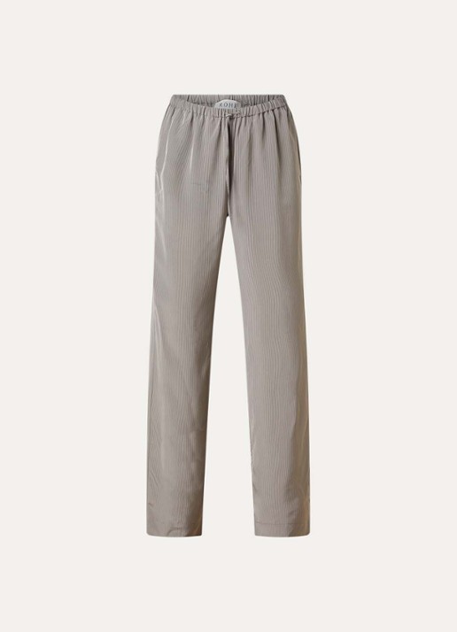 Róhe High waist straight fit pantalon van satijn met streepprint - voorkant lichtgrijs