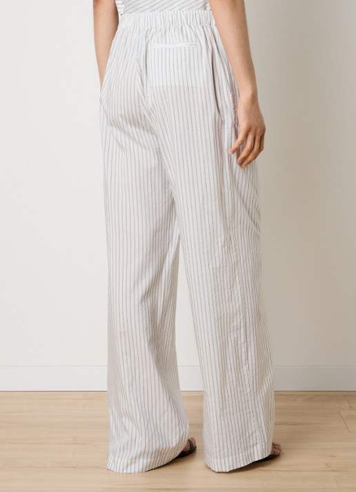Róhe High waist wide fit broek in zijdeblend met streepprint - achterkant 3 gebroken wit