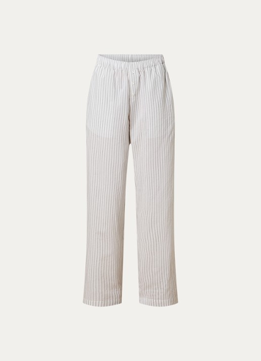 Róhe High waist wide fit broek in zijdeblend met streepprint - voorkant 4 gebroken wit