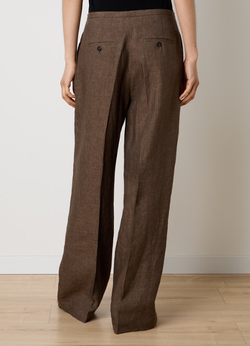 Róhe High waist wide fit pantalon van linnen met strikceintuur - achterkant 3 lichtbruin