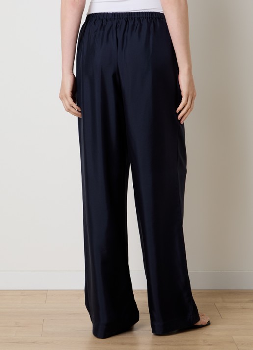 Róhe High waist wide fit pantalon van zijde - achterkant donkerblauw