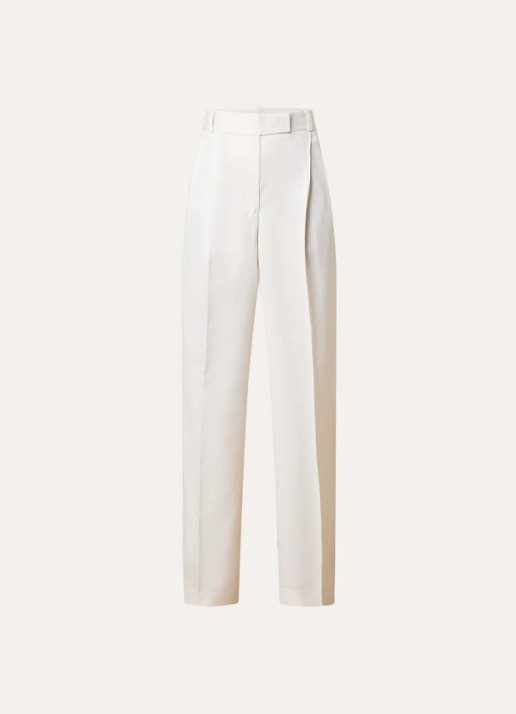 Róhe Mid waist straight fit pantalon in wolblend met persplooi - voorkant 4 gebroken wit