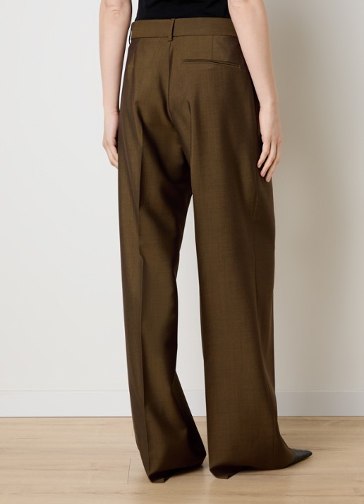 Róhe Mid waist straight fit pantalon in wolblend met persplooi - achterkant 3 roestbruin