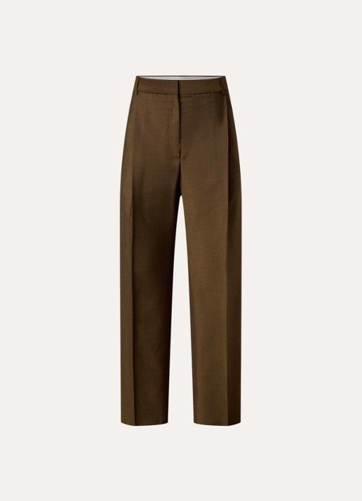 Róhe Mid waist straight fit pantalon in wolblend met persplooi - voorkant roestbruin