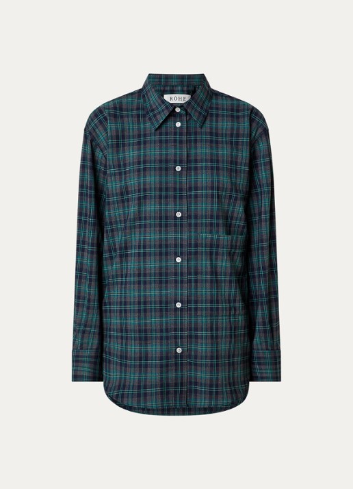 Róhe Oversized blouse in wolblend met ruitdessin - voorkant 3 groen
