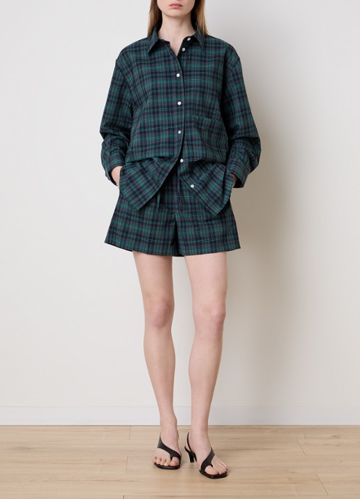 Róhe Oversized blouse in wolblend met ruitdessin - voorkant 4 groen